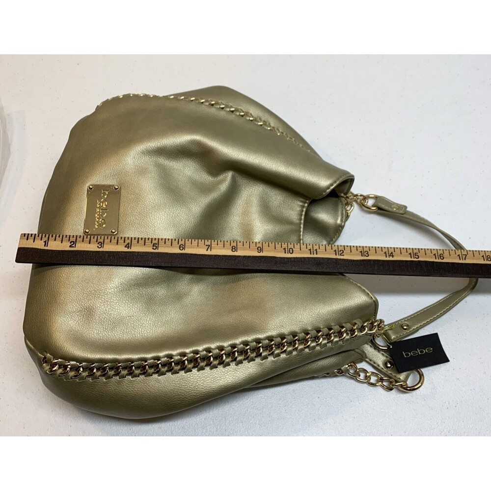 New Bebe Colette Triple Entry Gold Metallic Chain Purse Shoulder Bag Tote $109 - Picture 8 of 10